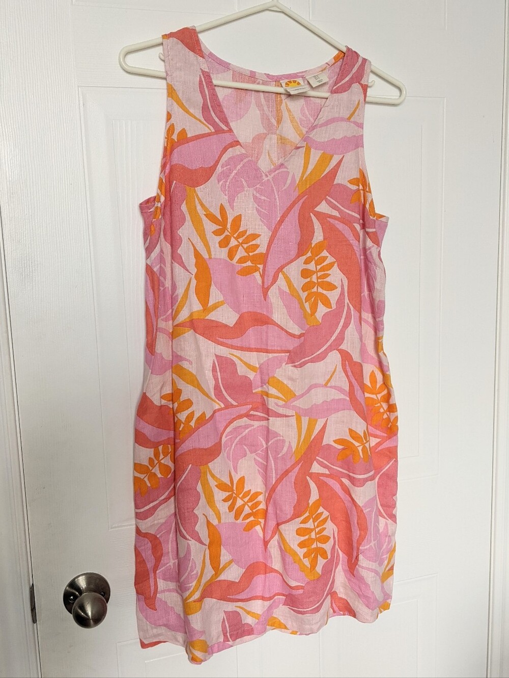 C&C California 100% Linen Pink Orange and Yellow Floral Mini‎ Dress Size Small